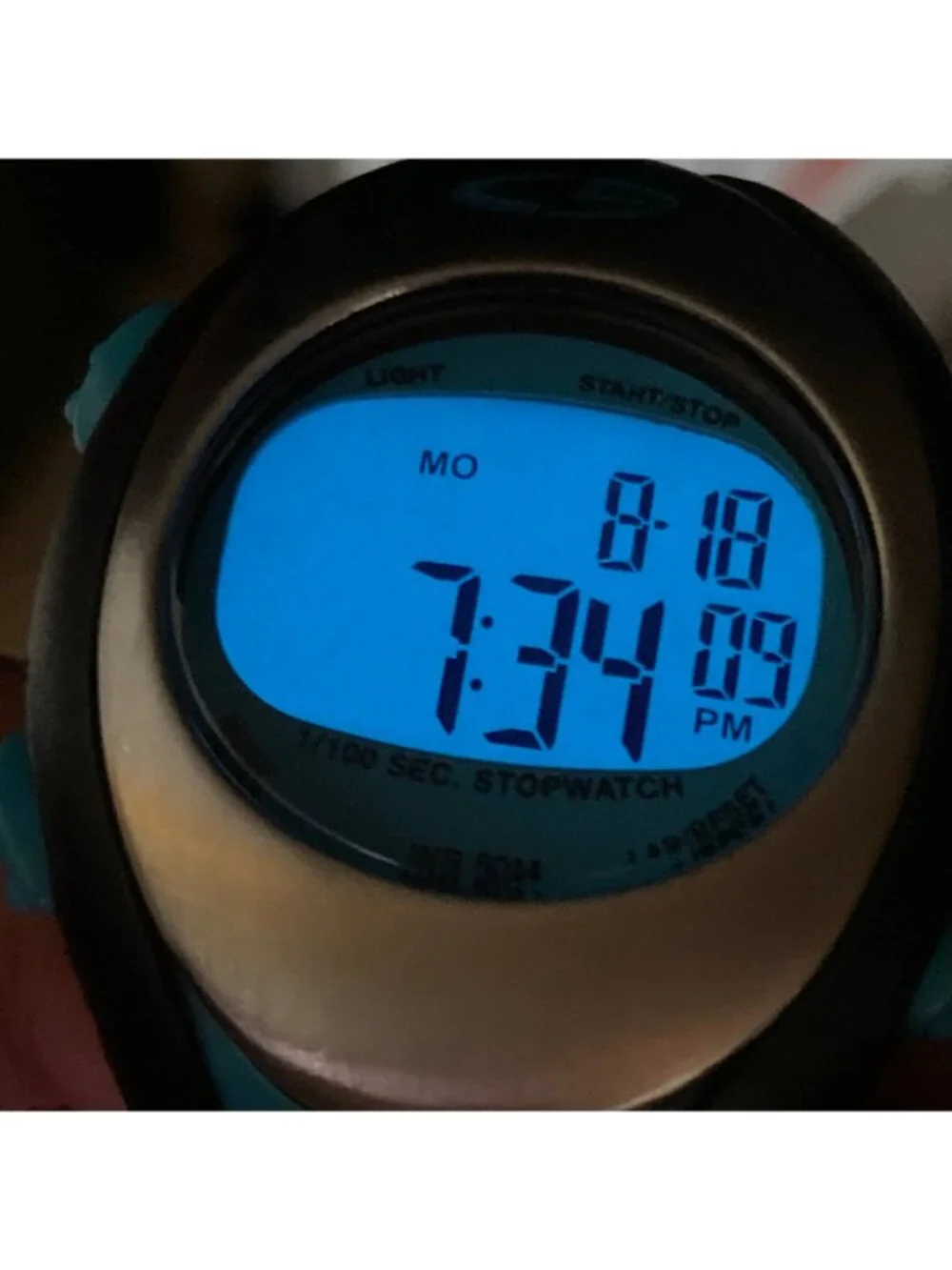 Women’s quartz digital watch black blue silver tone 34mm multifunction running